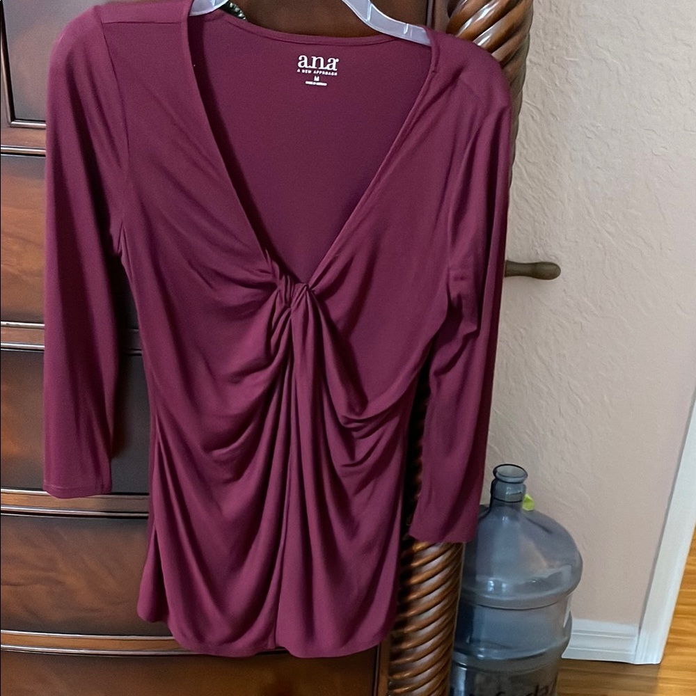 a.n.a Red Ruched Tie Front 3/4 Sleeve Blouse